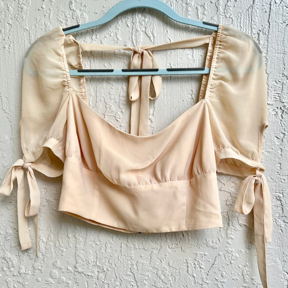 Privacy Please Square Neck Crop Top With Tie Back Ribbon Milkmaid Women's Small - Picture 2 of 6